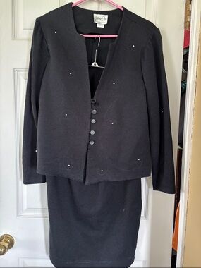 Jeffery and Dara Vintage Black Two-Piece Skirt Suit with Button Front Jacket